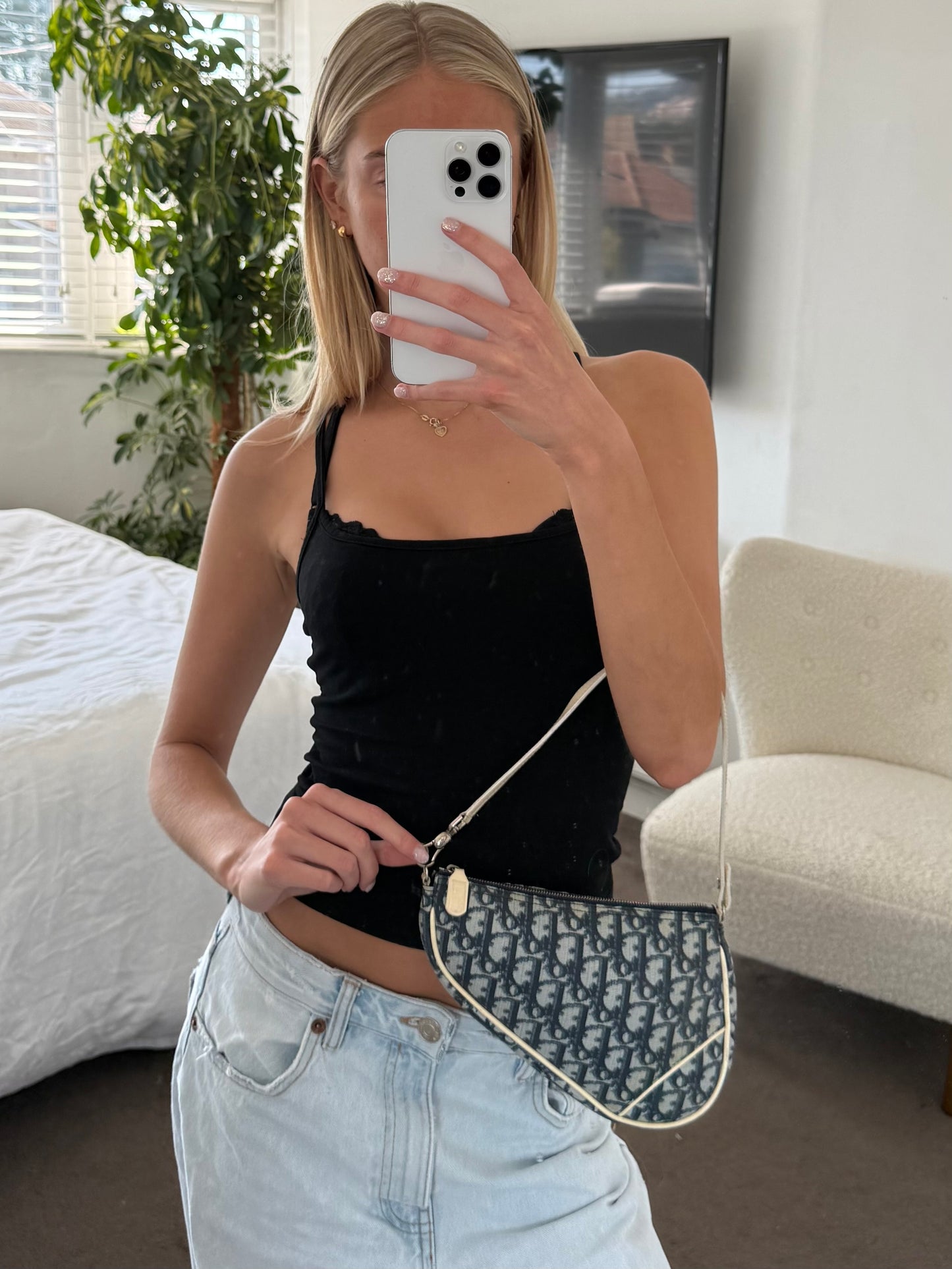 Christian Dior Saddle Mini Bag Blue Trotter Canvas