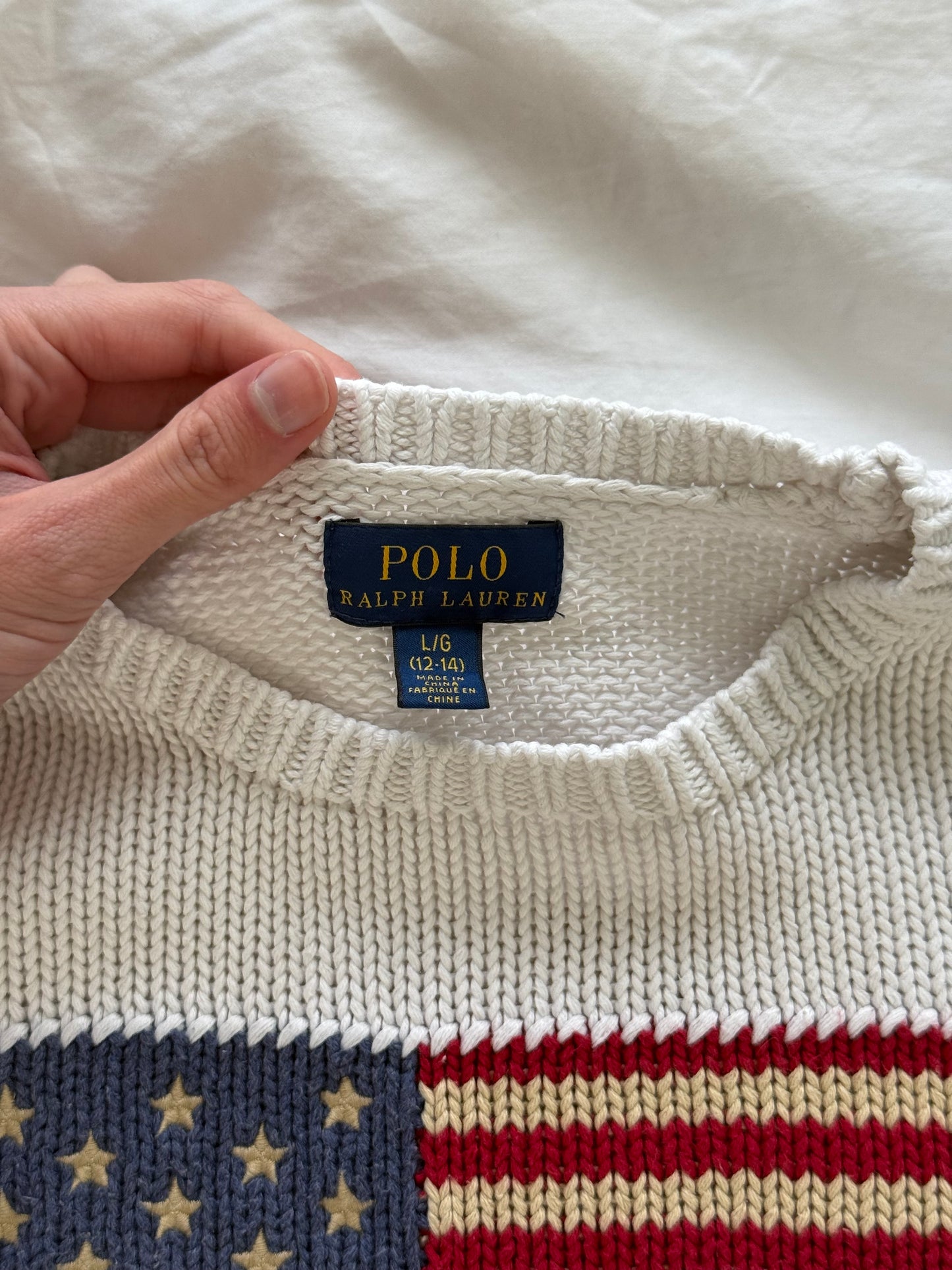 White Ralph Lauren American flag knitted jumper