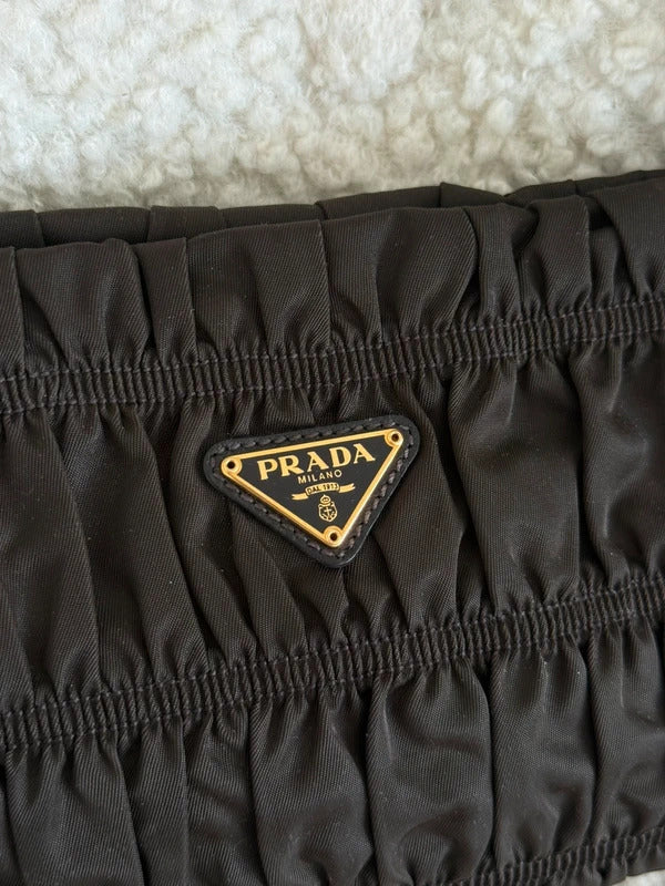 prada tessuto gaufré ruched nylon shoulder bag black