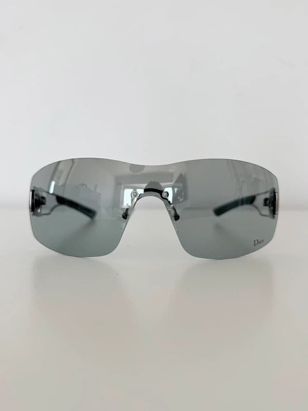 vintage dior shield rimless sunglasses silver