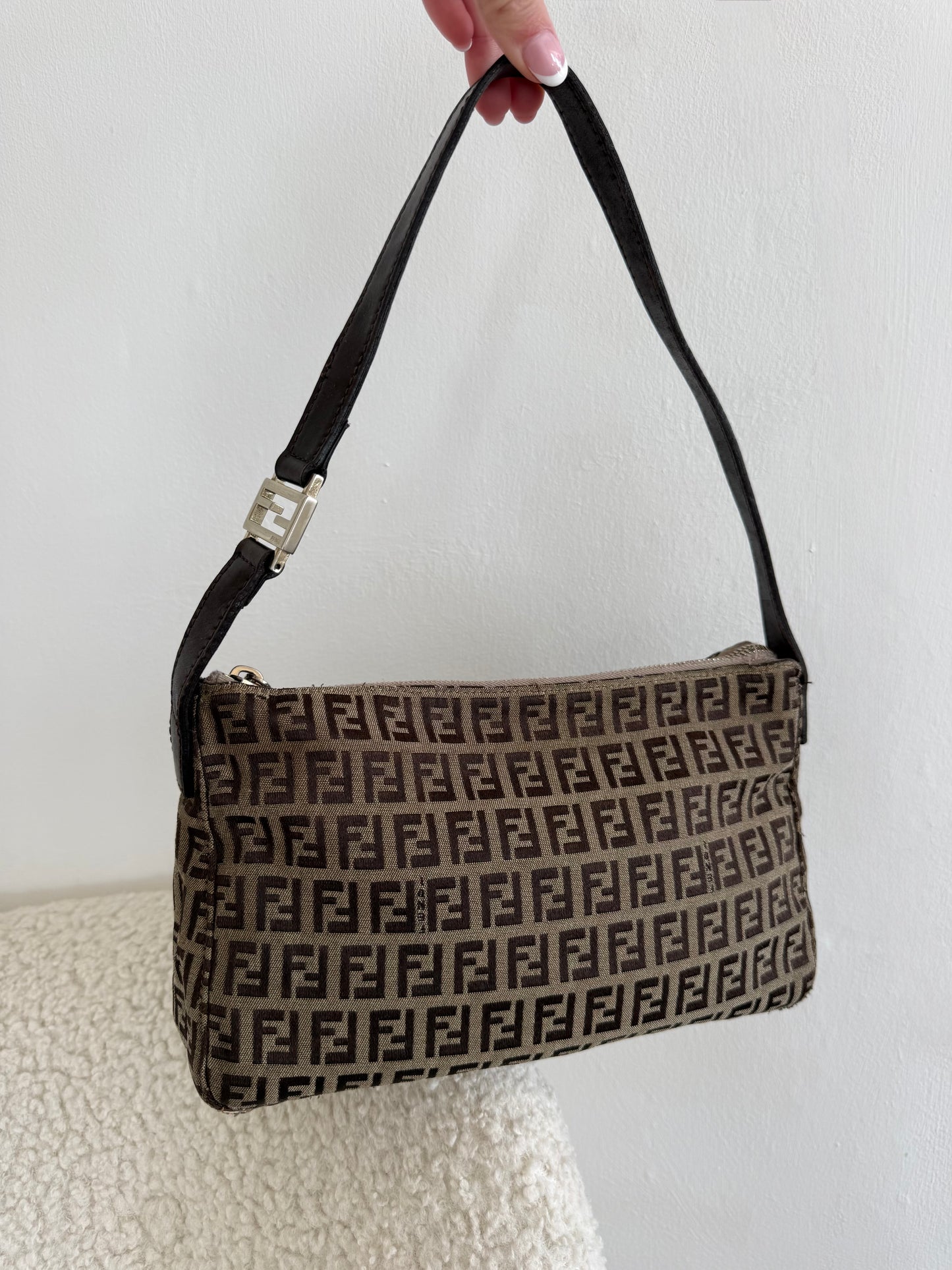Fendi Zucchino Canvas Pochette – Brown FF