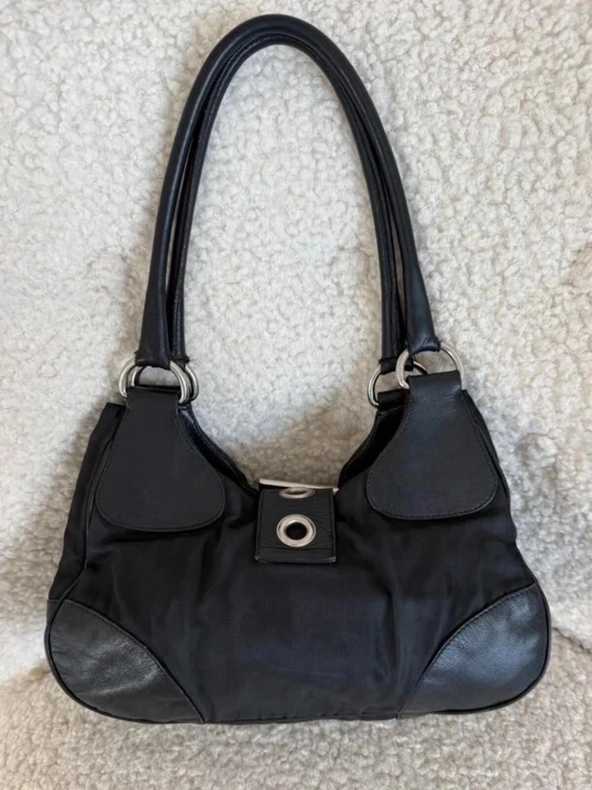 Prada nylon buckle half moon shoulder bag in black