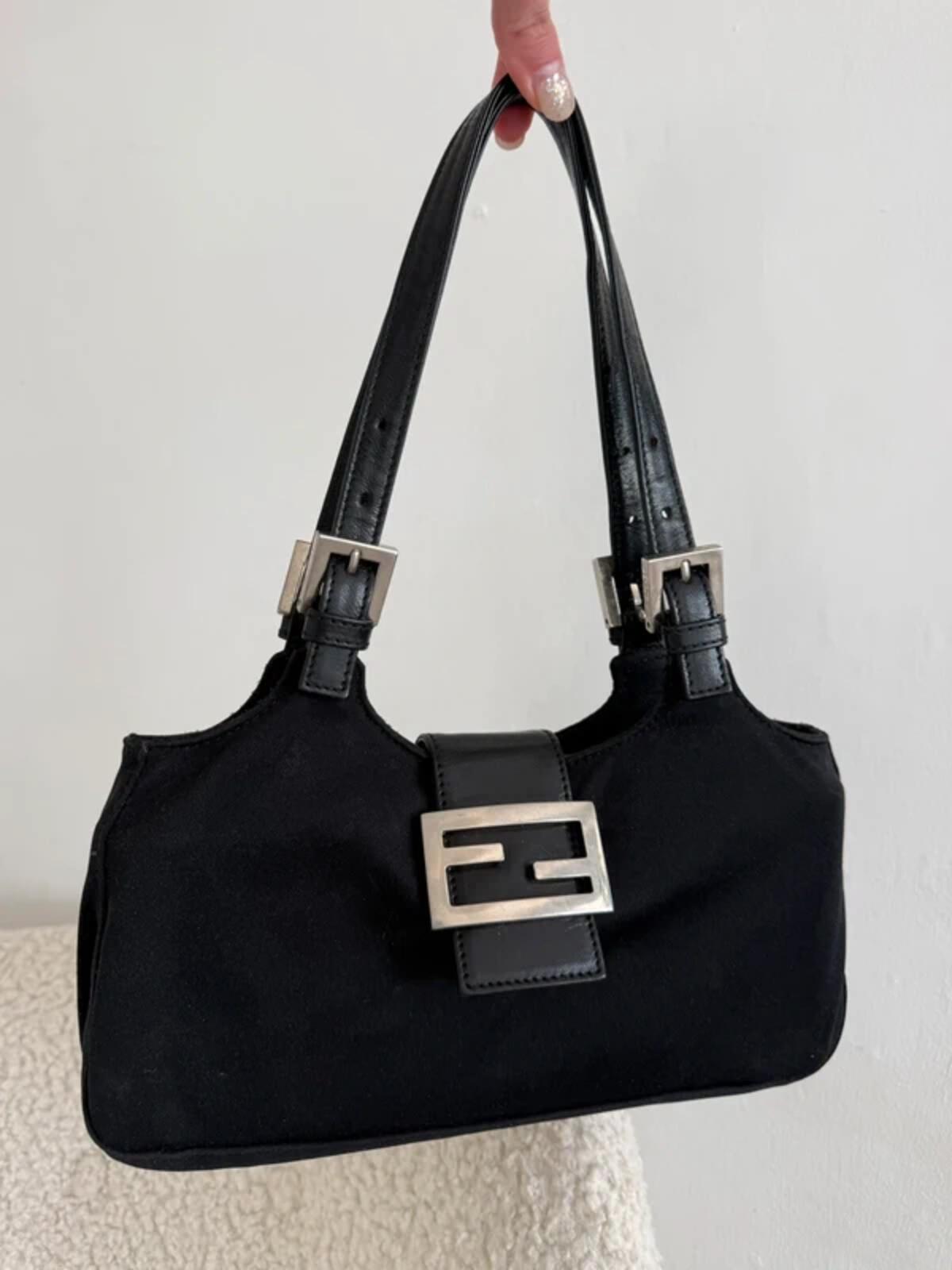 Fendi Black Nylon Mamma Baguette Mini Shoulder Bag