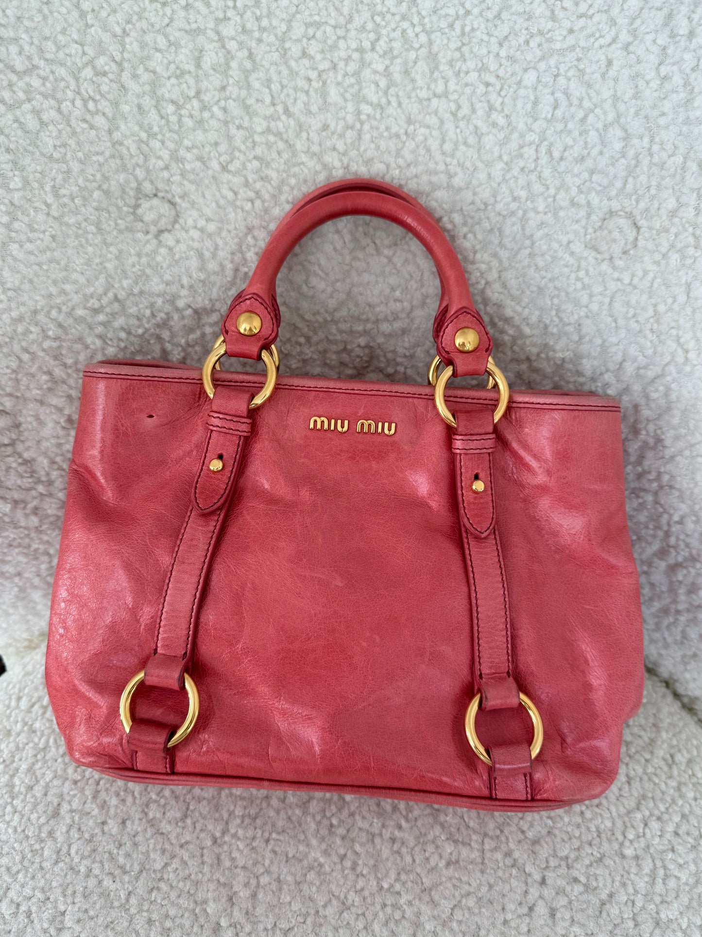 Miu Miu Bow Vitello Coral Shine Cammeo Pink Bag