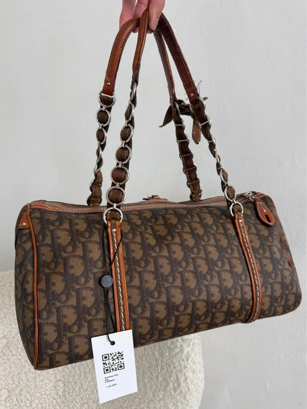 Large christian dior trotter monogram boston shoulder bag