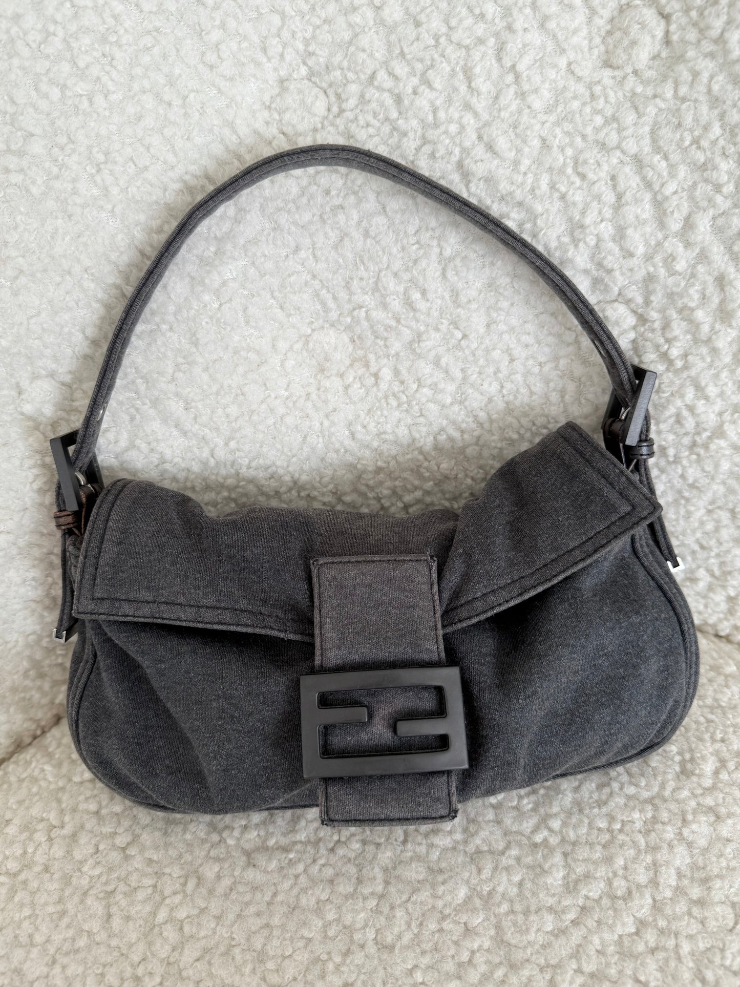 Fendi Grey Fabric Baguette Shoulder Bag