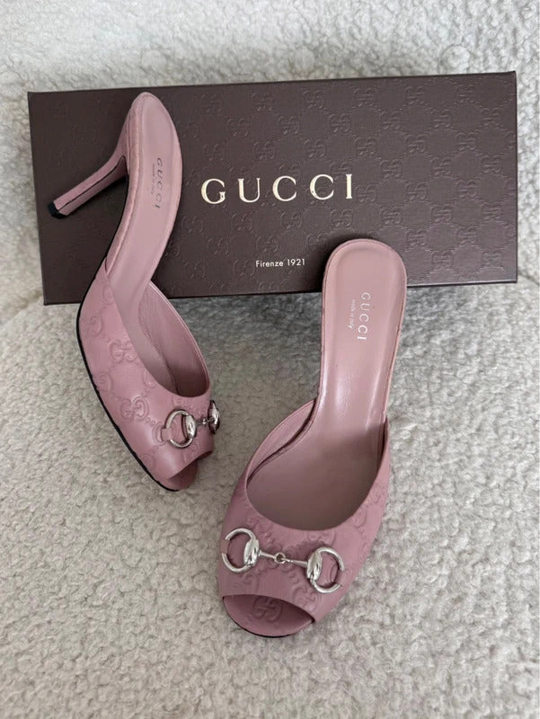 gucci pink guccissima horsebit leather mule heels