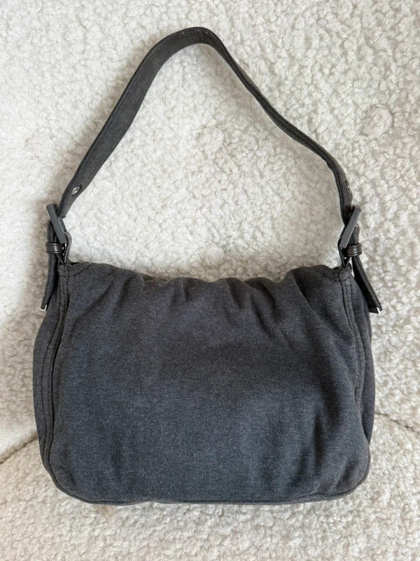 fendi mamma baguette grey jersey shoulder bag