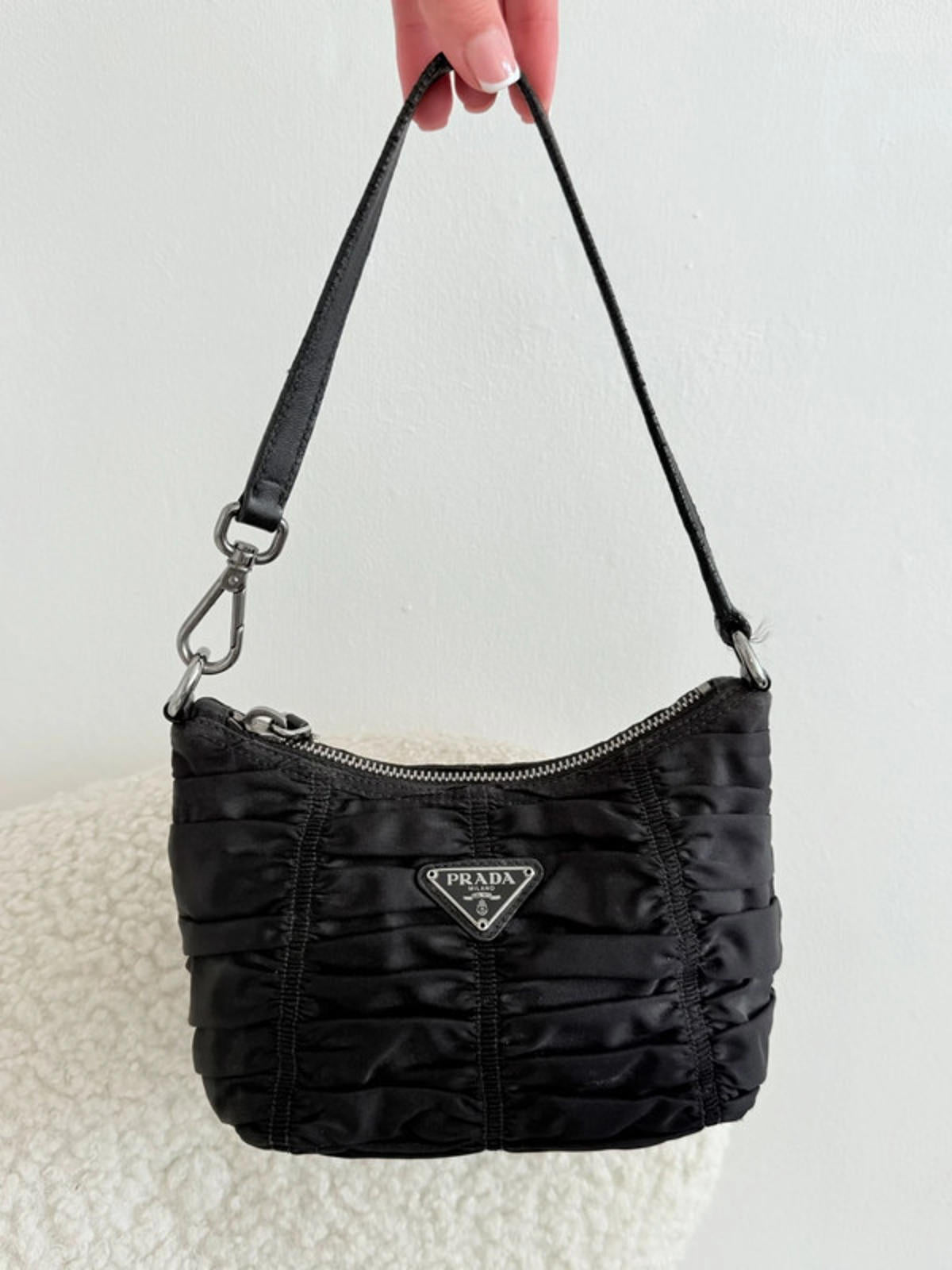 Prada Tessuto Ruched Nylon Mini Shoulder Bag