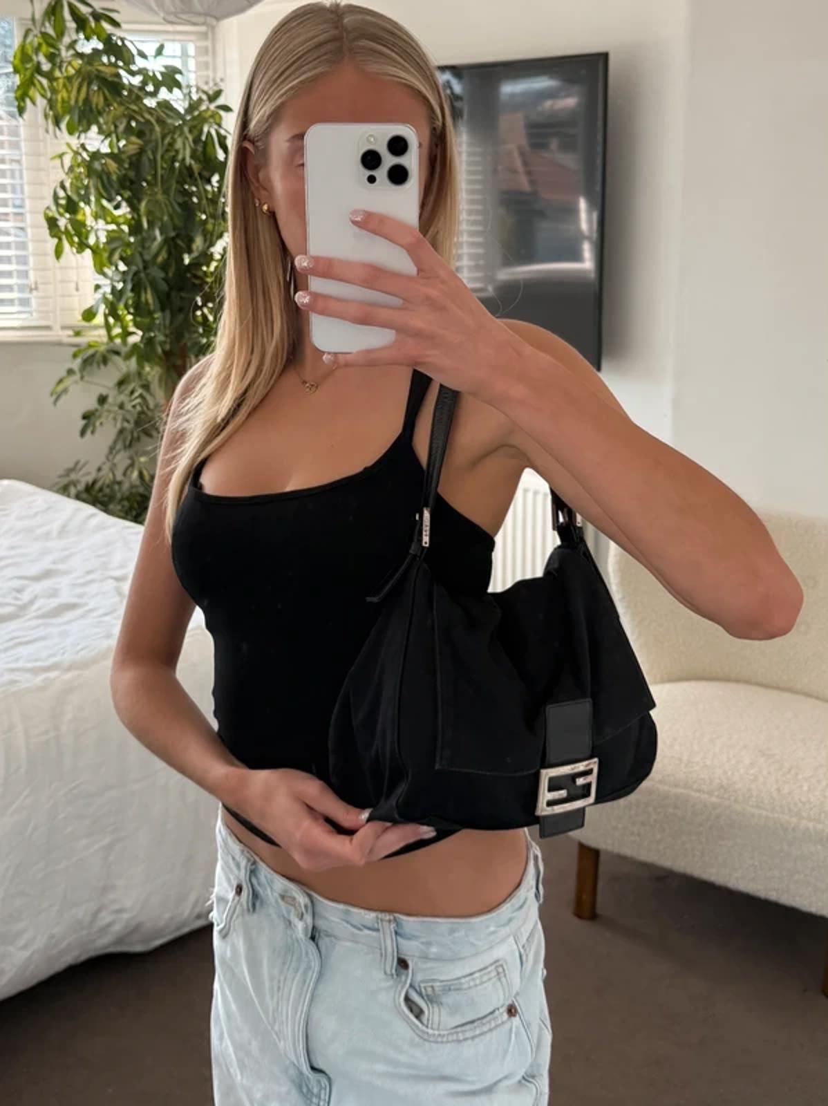 Fendi Large Mama Baguette Shoulder Bag Black Nylon