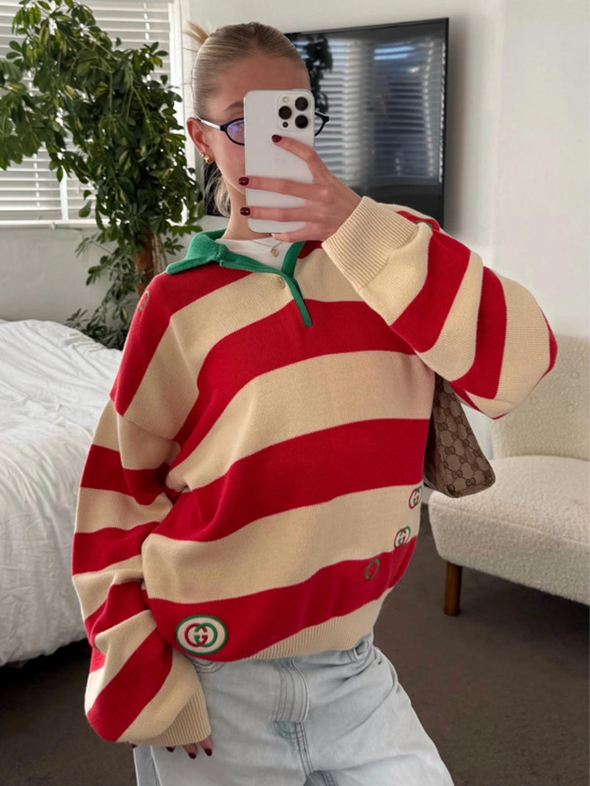 Gucci striped knit polo jumper