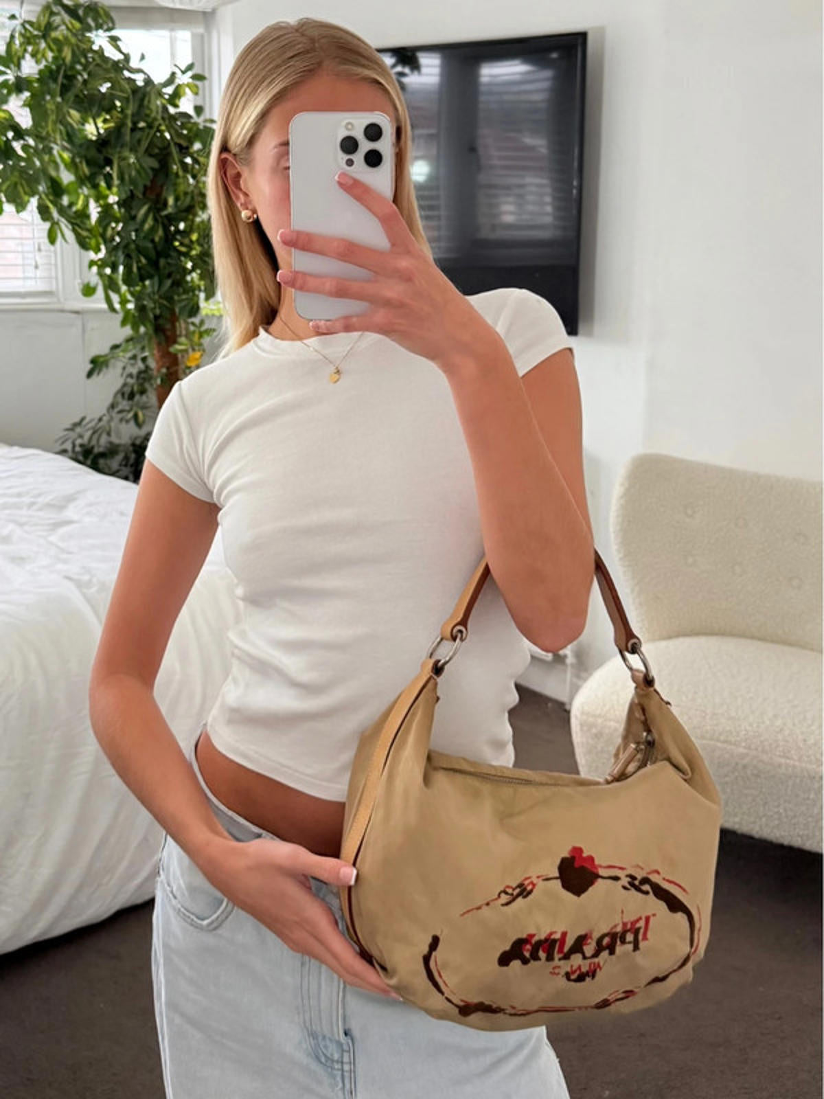 Prada Stencil Logo Hobo Shoulder Bag