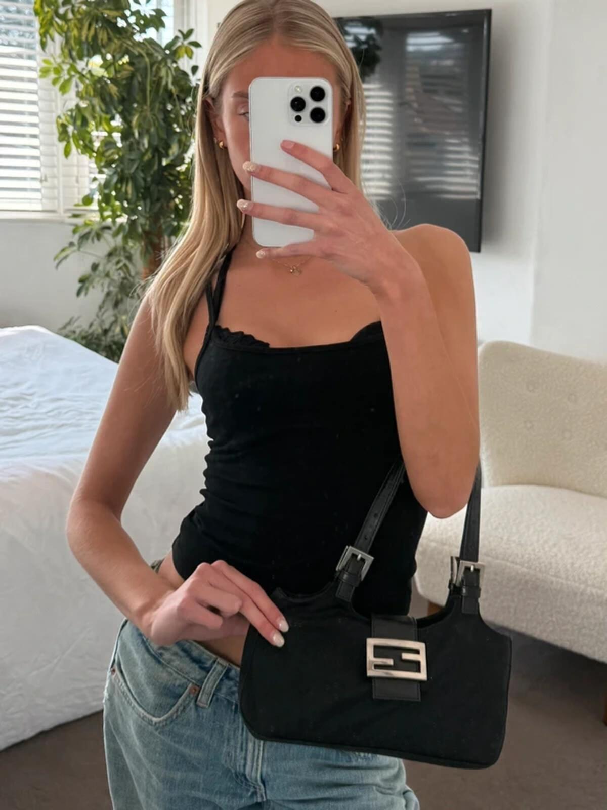 Fendi Black Nylon Mamma Baguette Mini Shoulder Bag