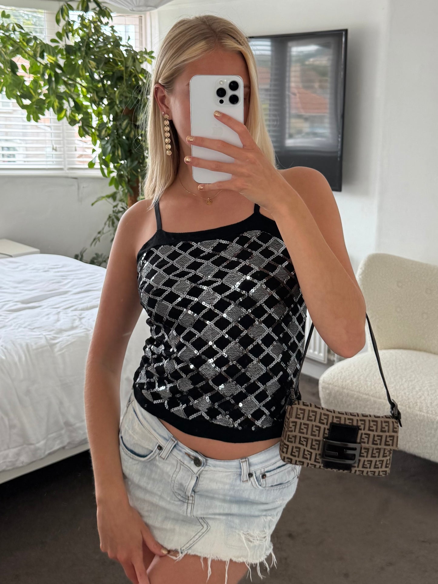 Silver sequin vest top