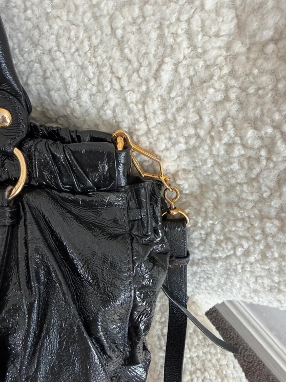 Miu Miu Black Vitello Lux Glazed Leather Ruched Bow Bag