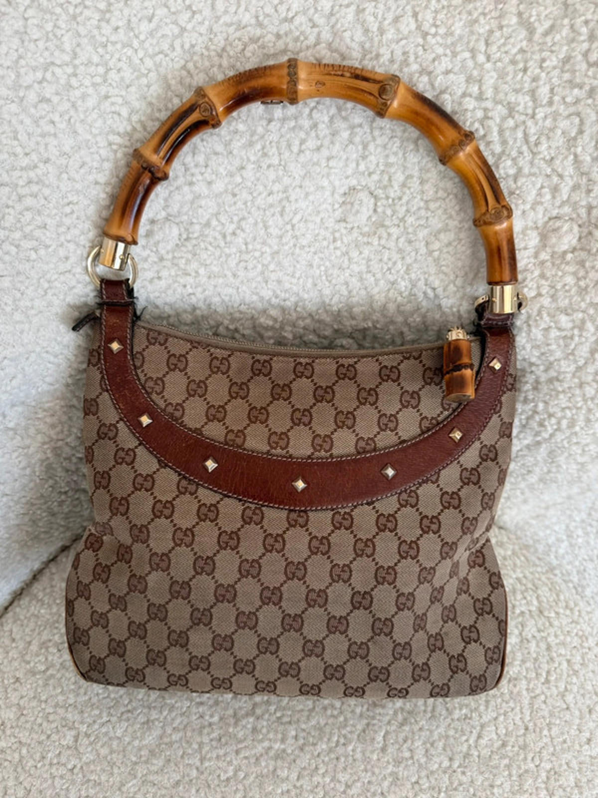 Gucci GG canvas bamboo handle shoulder bag