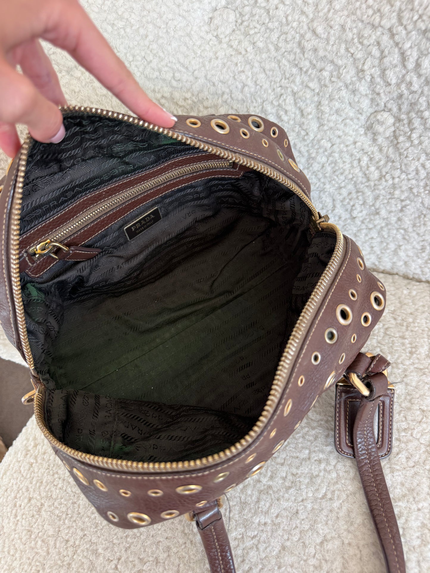 Vintage Prada Vitello Daino Grommet Bauletto Bag