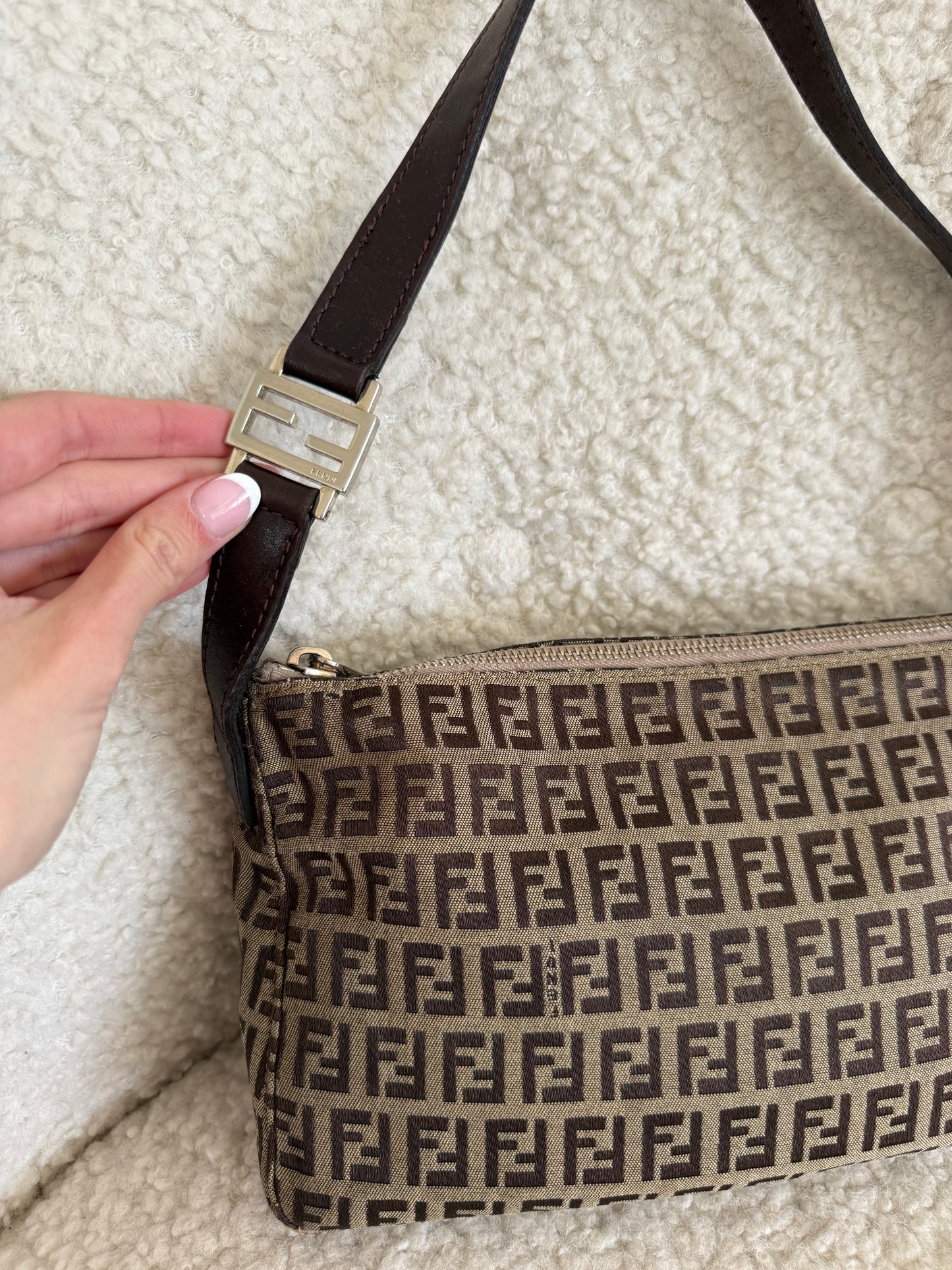 Fendi Zucchino Canvas Pochette – Brown FF