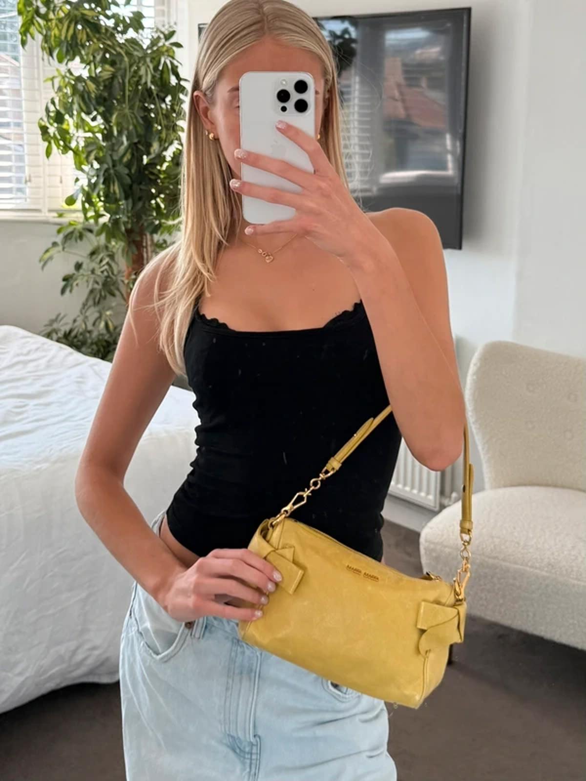 Miu Miu Bow Shoulder Bag Yellow Leather