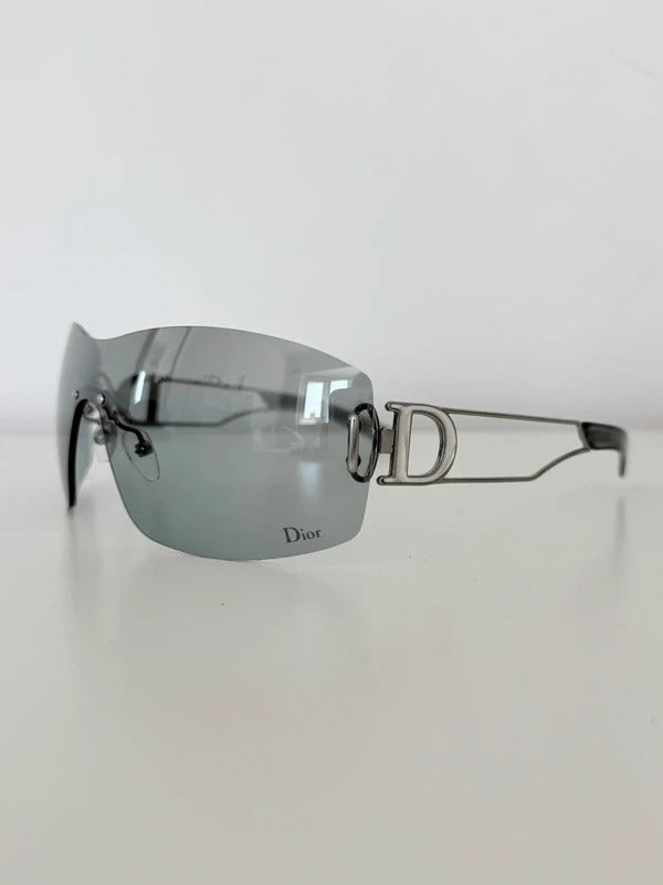 vintage dior shield rimless sunglasses silver