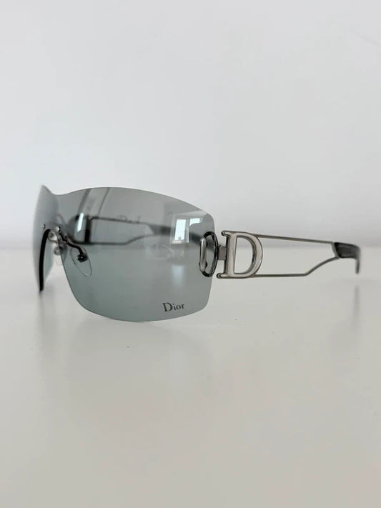 vintage dior shield rimless sunglasses silver