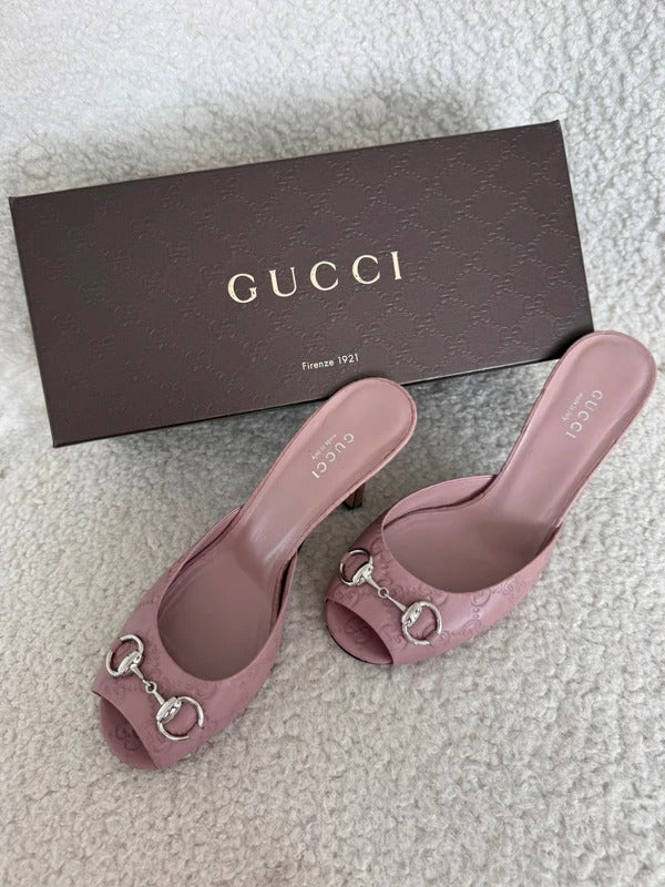 gucci pink guccissima horsebit leather mule heels