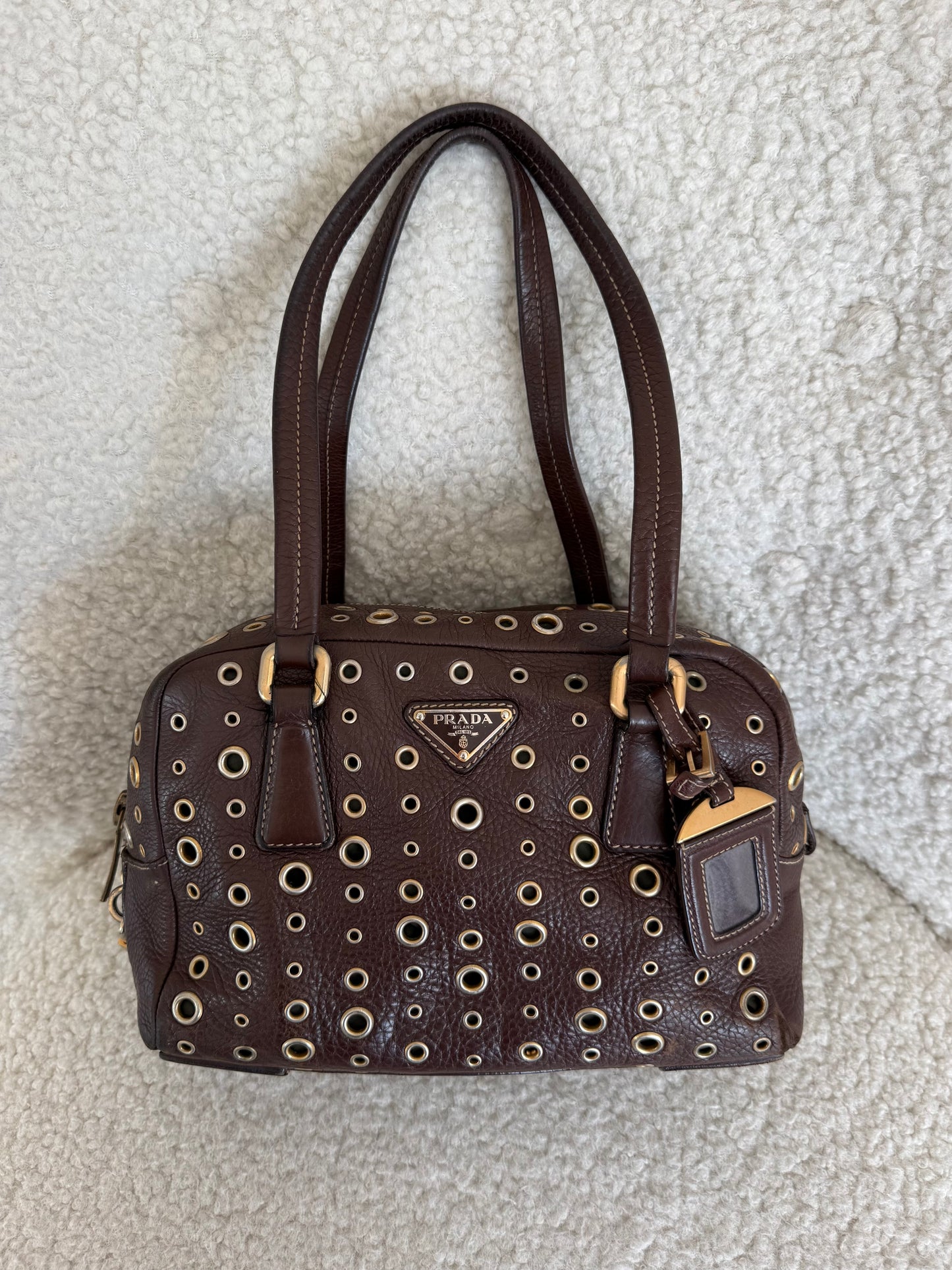 Vintage Prada Vitello Daino Grommet Bauletto Bag