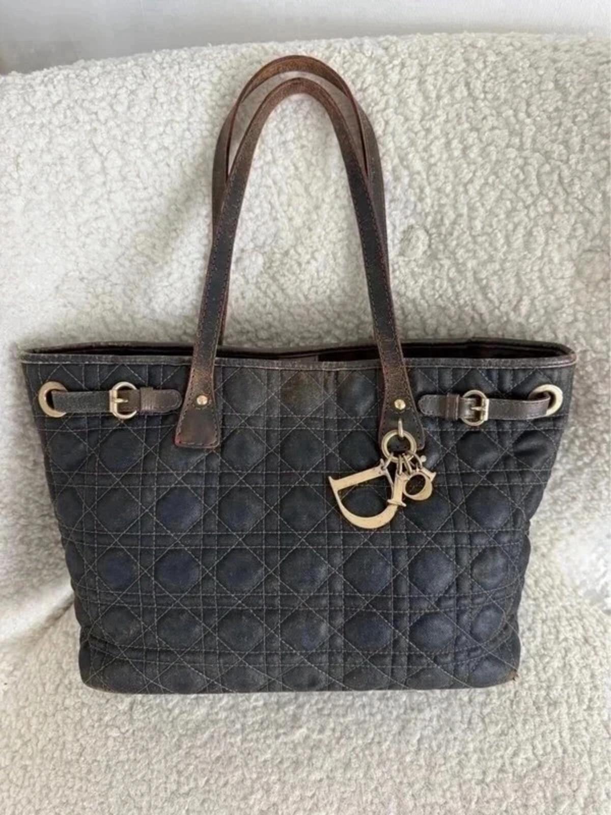 Christian Dior Panarea tote bag in dark denim grey cannage canvas