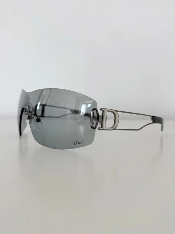 vintage dior shield rimless sunglasses silver