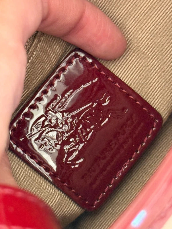 burberry nova check shoulder bag burgundy patent leather baguette