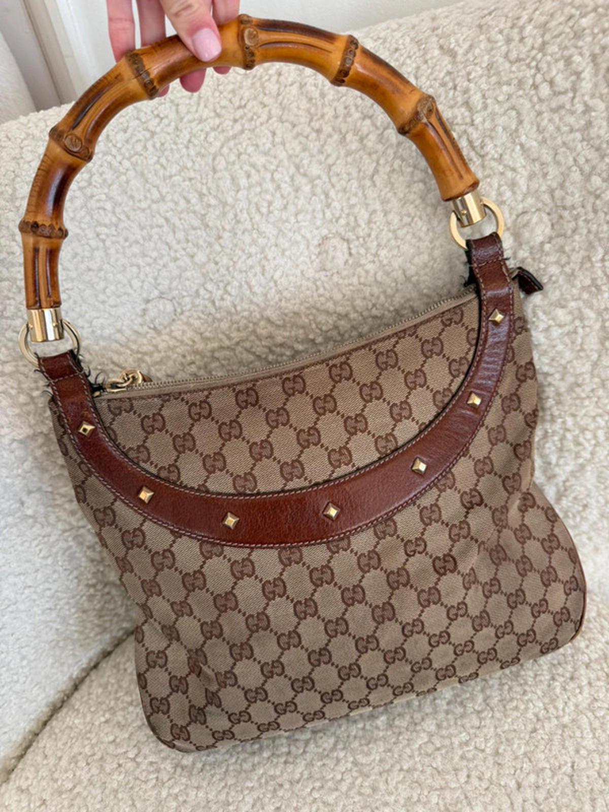 Gucci GG canvas bamboo handle shoulder bag
