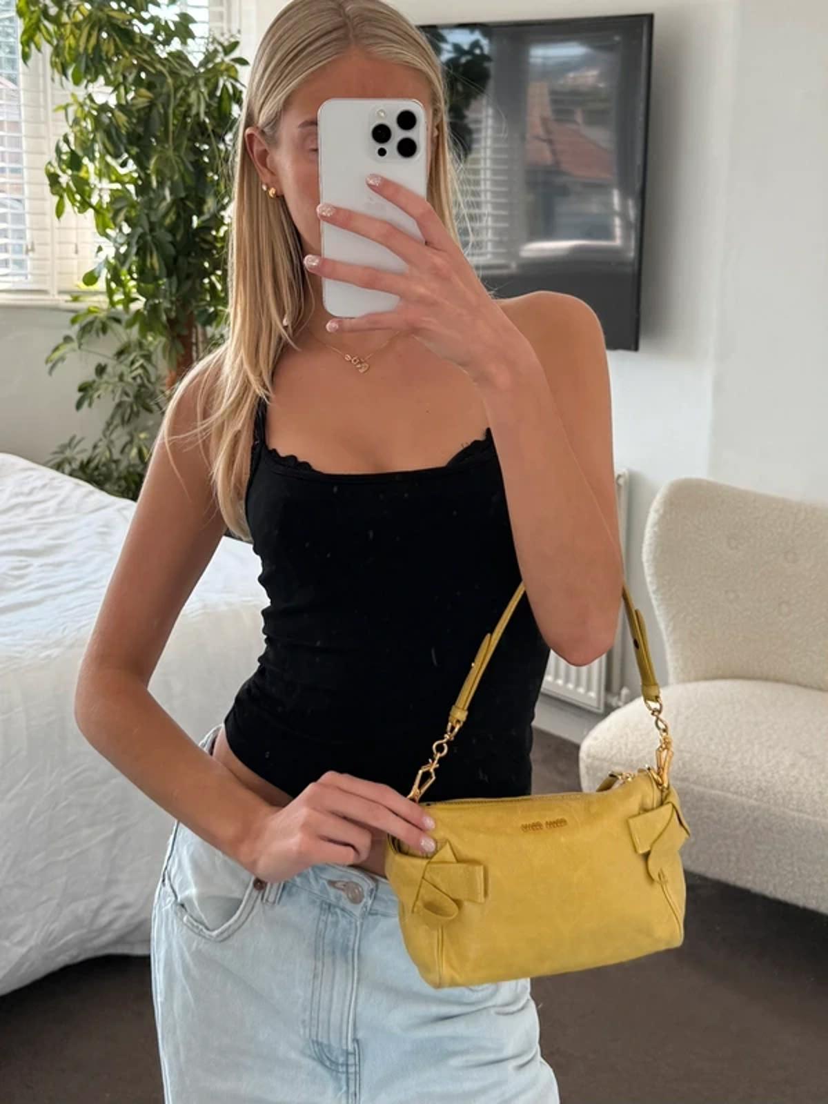 Miu Miu Bow Shoulder Bag Yellow Leather