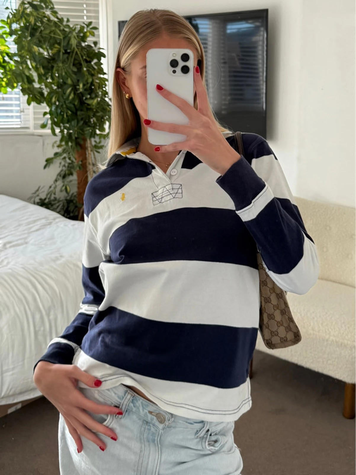 Polo Ralph Lauren navy & white rugby top
