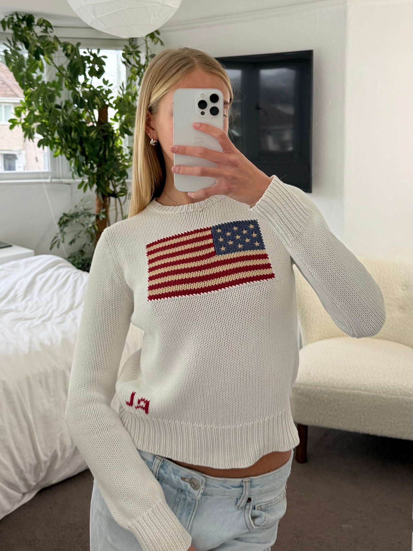 White Ralph Lauren American flag knitted jumper