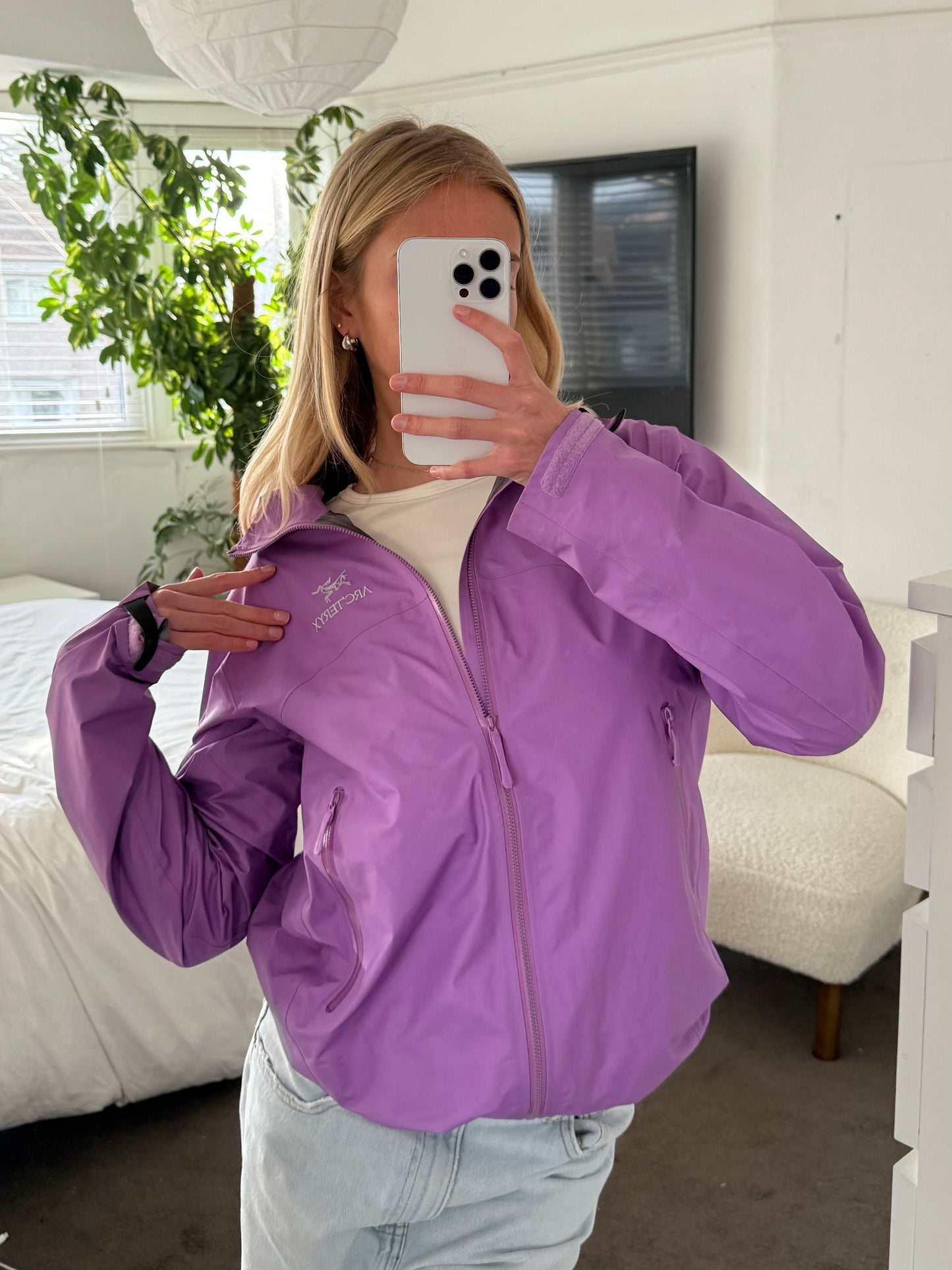 Lilac Arcteryx beta shell jacket,