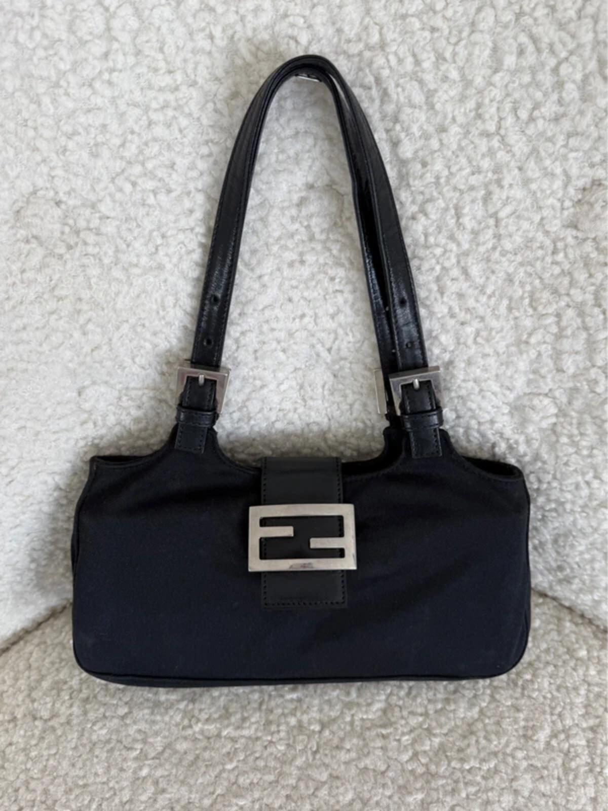 Fendi Black Nylon Mamma Baguette Mini Shoulder Bag