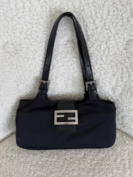 Fendi Black Nylon Mamma Baguette Mini Shoulder Bag