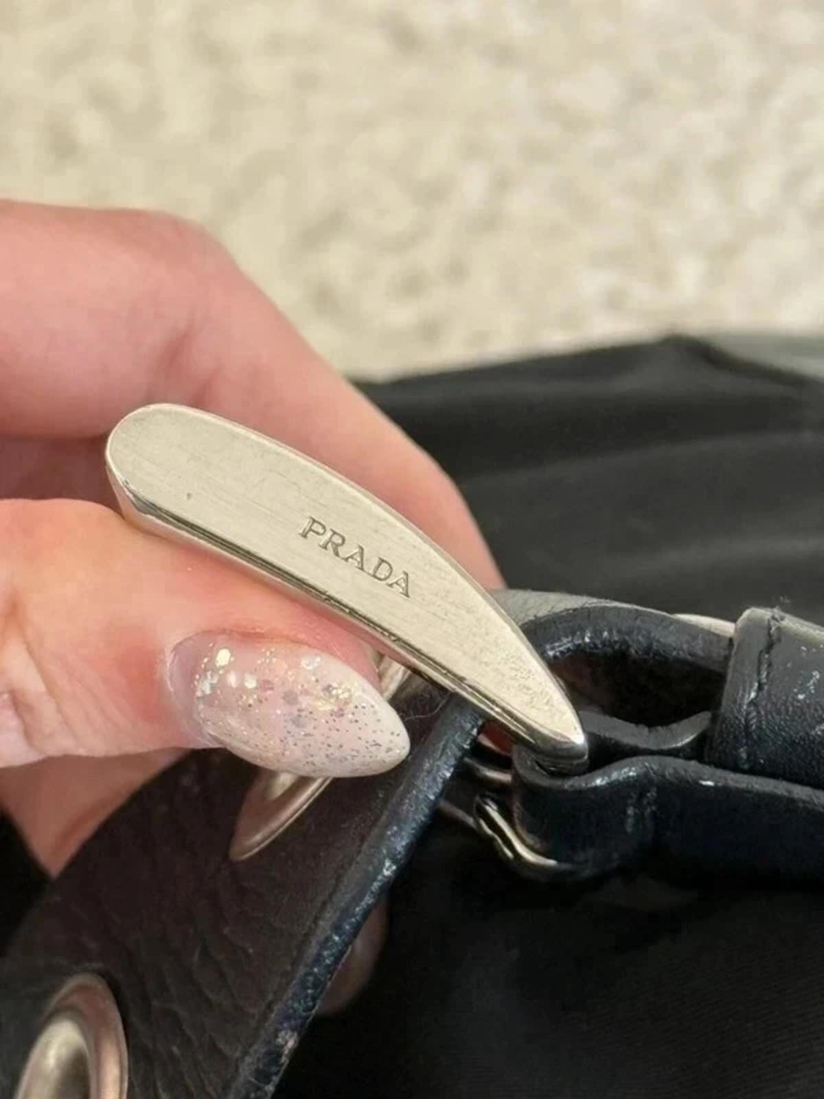 Prada nylon buckle half moon shoulder bag in black