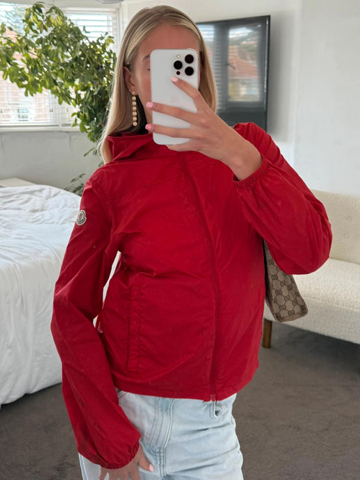 Moncler Red Lightweight Hooded Jacket