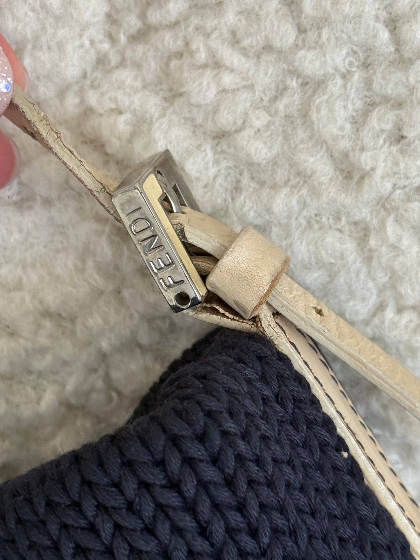 Fendi Zucca Logo Knit Shoulder Bag Navy