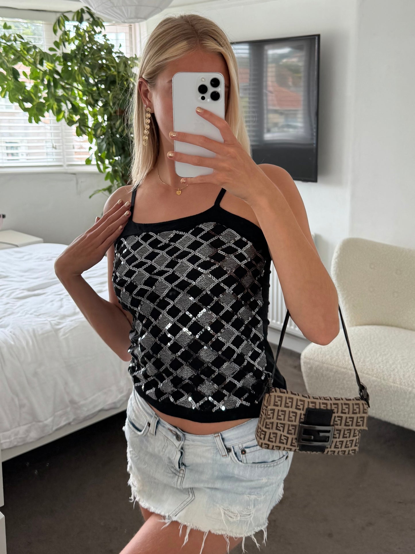 Silver sequin vest top