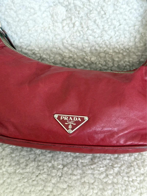 prada red leather shoulder bag