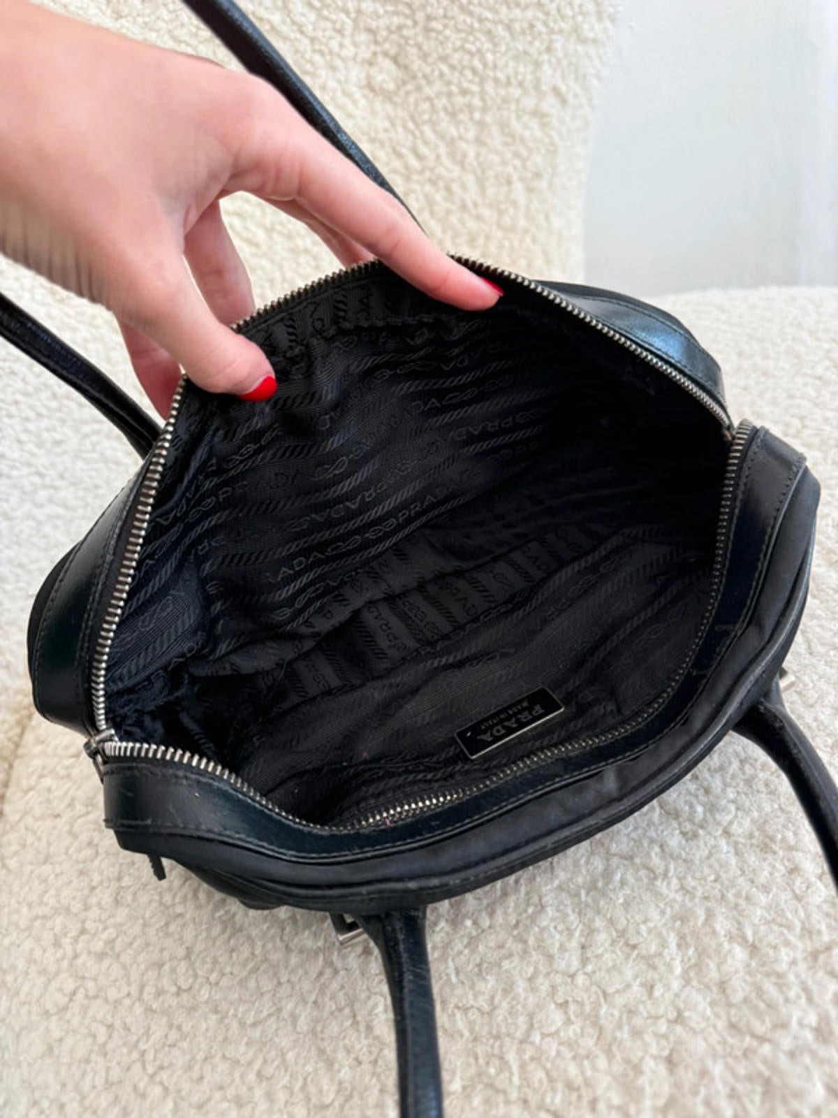 Prada Black Tessuto Nylon Buckle Handbag with Padlock