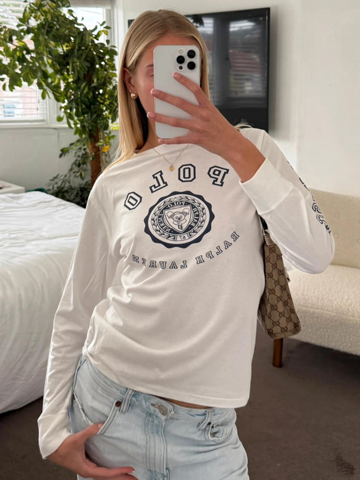 Ralph Lauren White Long Sleeve Logo Tee
