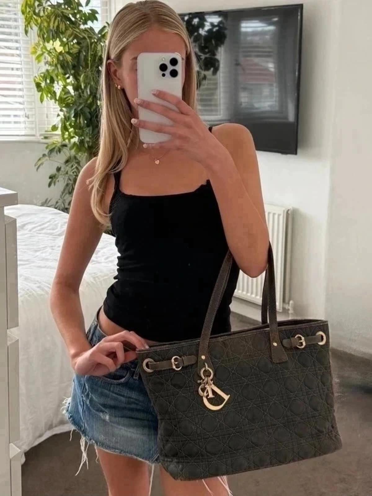Christian Dior Panarea tote bag in dark denim grey cannage canvas