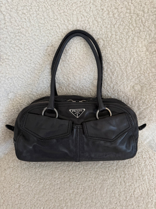Prada Black Leather Mini Bowler Bag