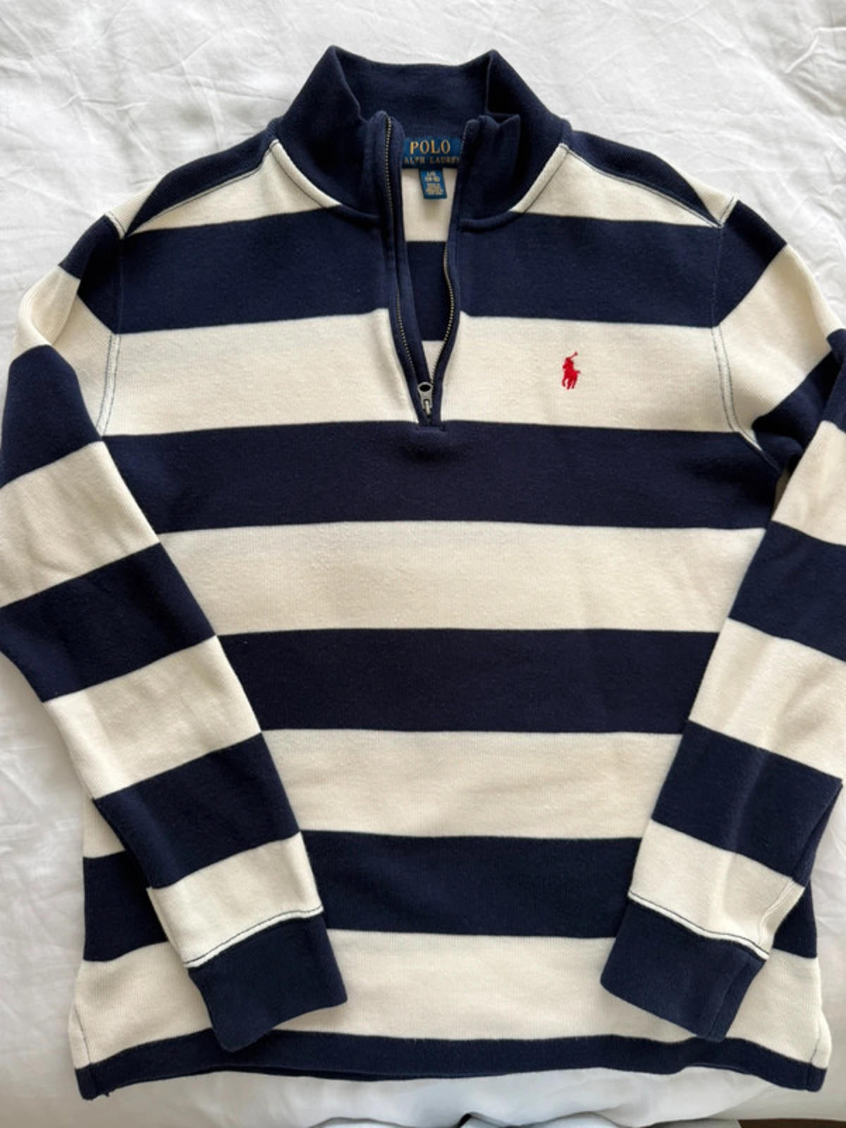 Polo Ralph Lauren Navy & Cream Striped Half Zip