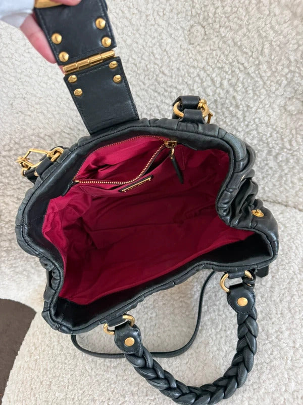 miu miu black matelassé leather coffer bag