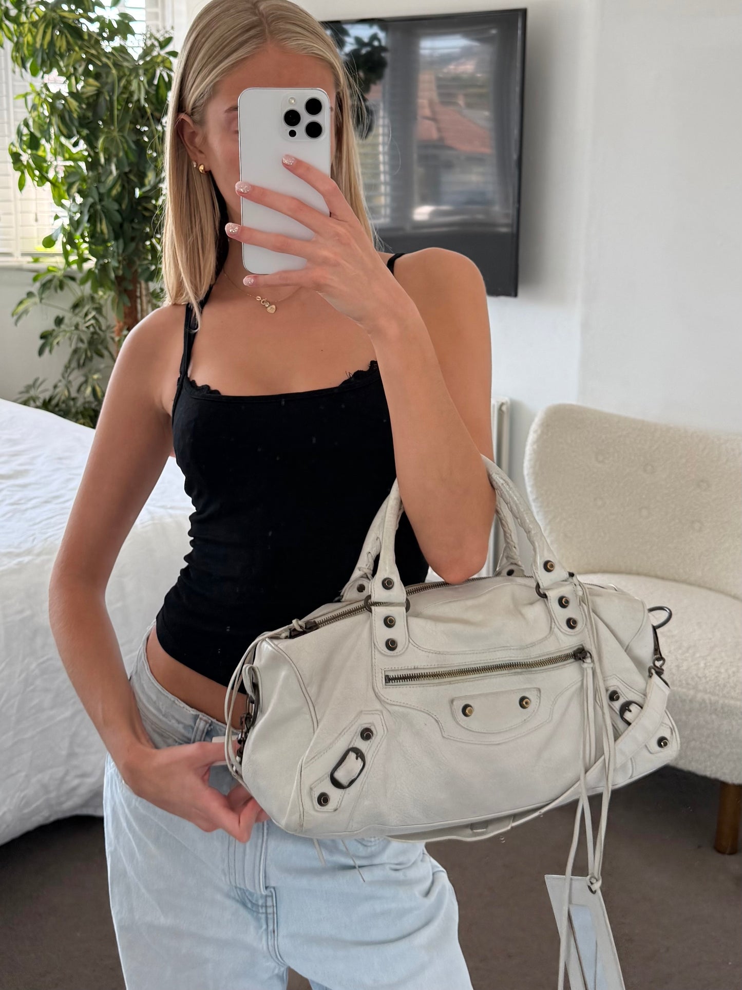 Balenciaga City Bag White Leather Classic Hardware