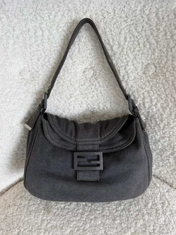 fendi mamma baguette grey jersey shoulder bag